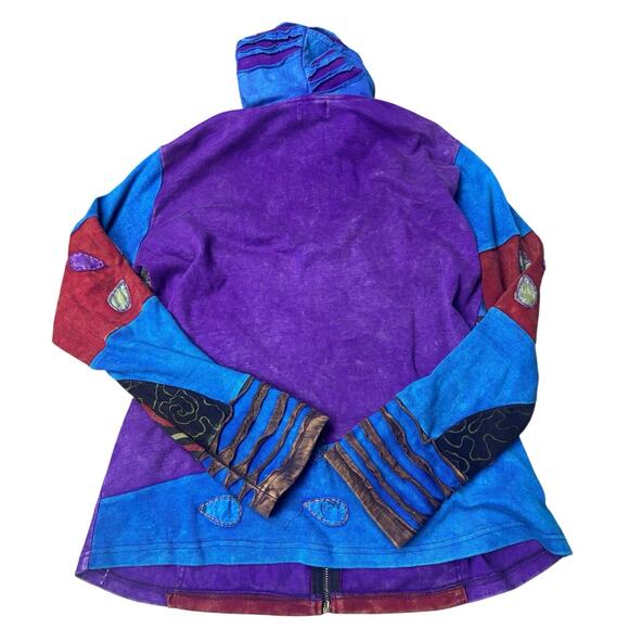 Rising International Patchwork Boho Hoodie Jacket Multicolor Cotton L Nepal - Picture 3 of 7